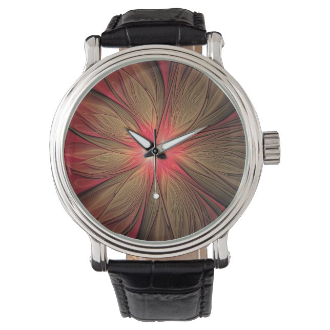 Red fansy fractal flower  watch (Front)