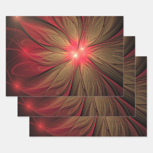Red fansy fractal flower  wrapping paper sheet