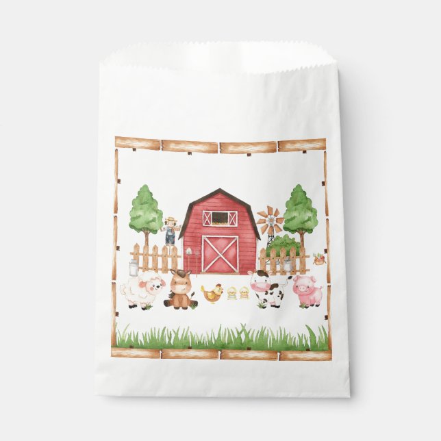 Red Farm Animals Baby Shower Favour Bags (Front)