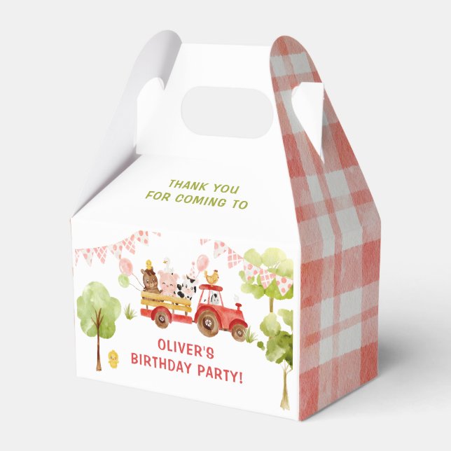 Red Farm animals birthday party Favour Box (Front Side)