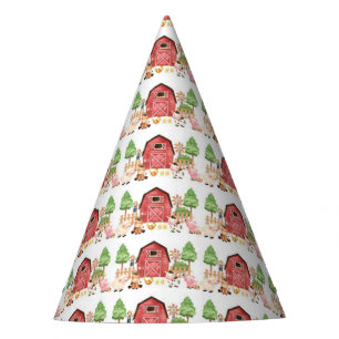 Red Farm Animals Birthday Party Party Hat