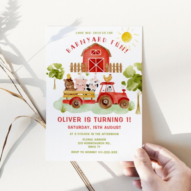 Red Farm animals first birthday party Invitation (Creator Uploaded)