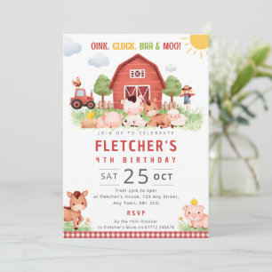 Red Farm Birthday Party Invite Barnyard Animals
