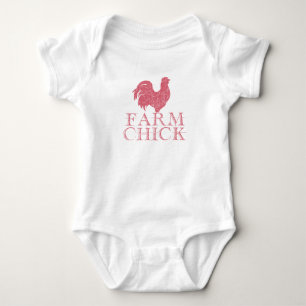 Red Farm Chick with Rooster Baby Bodysuit
