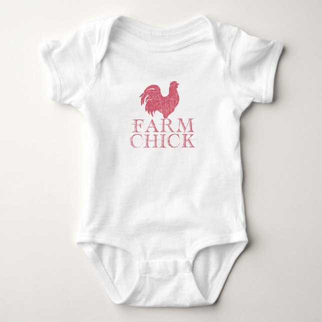 Red Farm Chick with Rooster Baby Bodysuit (Front)