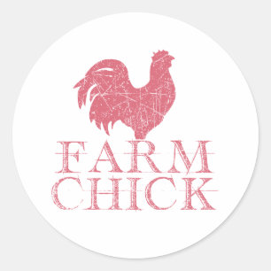 Red Farm Chick with Rooster Classic Round Sticker