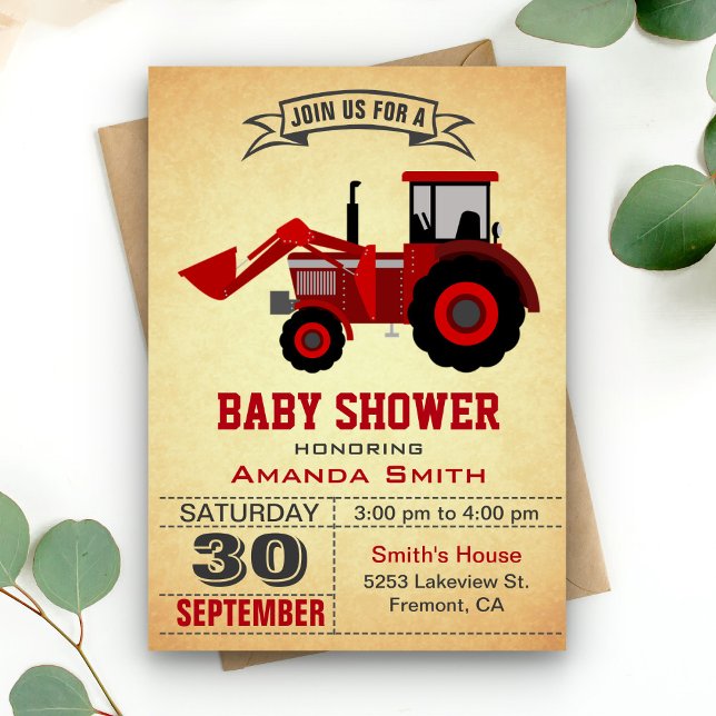 Red Farm Tractor Baby Shower Invitation (Creator Uploaded)