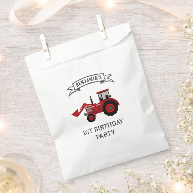 Red Farm Tractor Kids Birthday Party Favour Bags (Clipped)
