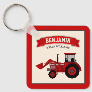 Red Farm Tractor Kids Name Key Ring