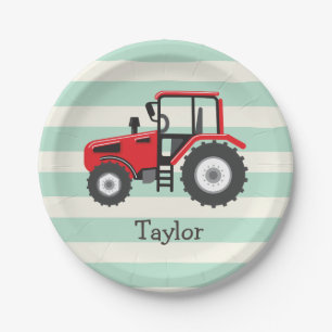 Red Farm Tractor Paper Plate