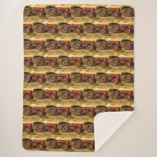 Red Farm Tractor Sherpa Blanket