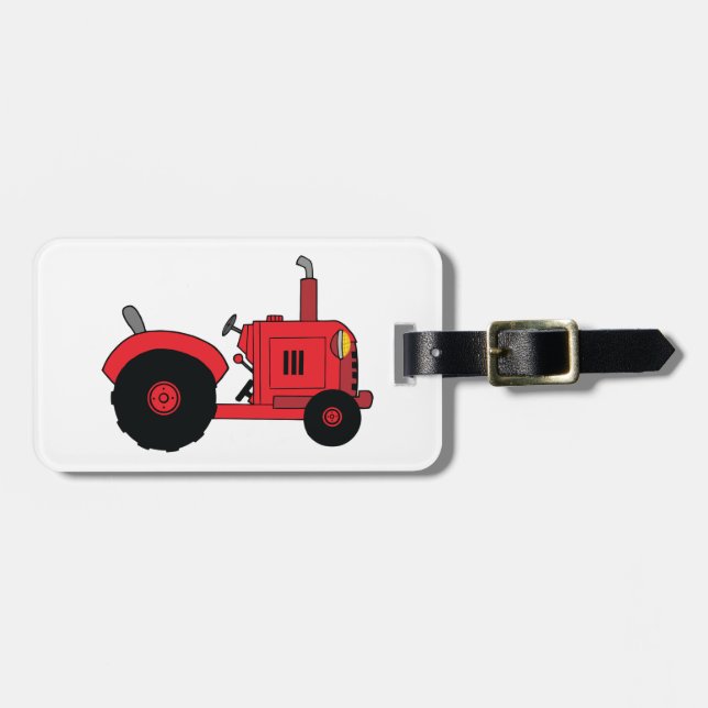 Red Farm Tractor Vehicle Luggage Tag (Front Horizontal)