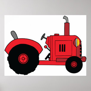 Red Farm Tractor Vehicle Poster