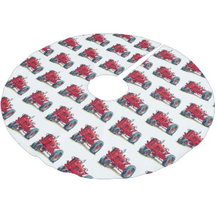 Red Farm Tractor with Eyeballs Brushed Polyester Tree Skirt