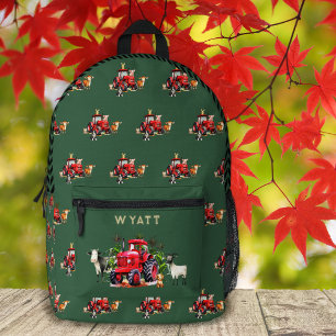 Red Farm Tractors Kids Personalised Backpack