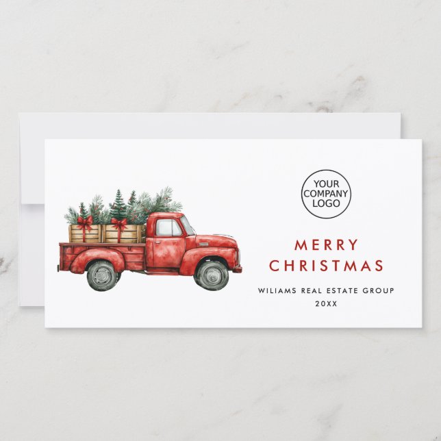 Red Farm Truck Christmas Corporate Greeting Holiday Card (Front)