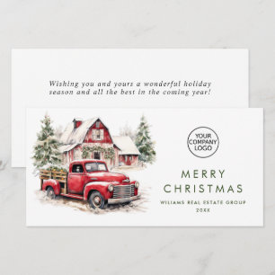Red Farm Truck Christmas Corporate Greeting Holiday Card