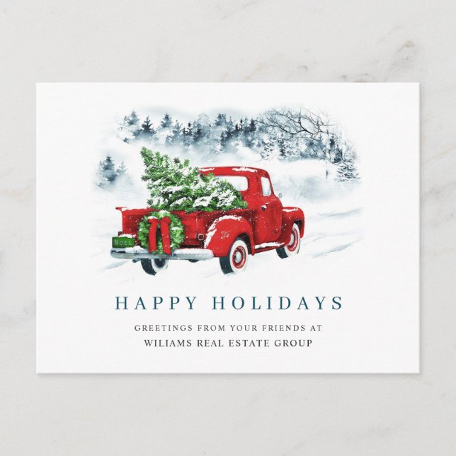 Red Farm Truck Christmas Corporate Greeting Postcard (Front)