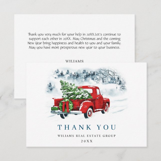 Red Farm Truck Christmas Corporate Holiday Thank You Card (Front/Back)
