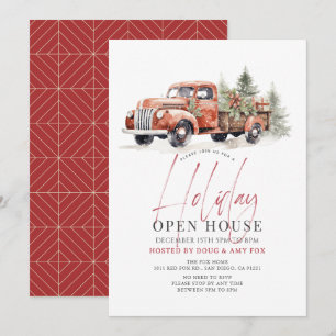 Red Farm Truck Christmas Holiday Open House Invitation