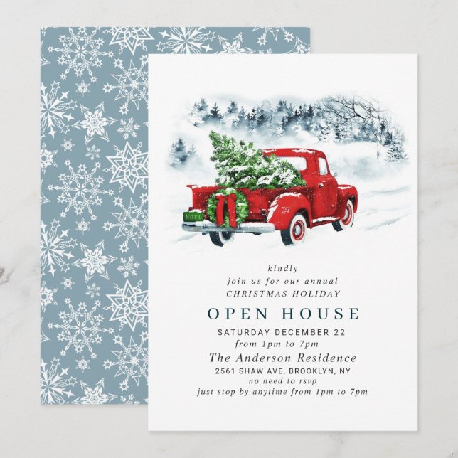 Red Farm Truck CHRISTMAS HOLIDAY OPEN HOUSE Invitation (Front/Back)