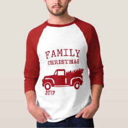 Red Farm Truck Custom Name Family Christmas T-Shirt
