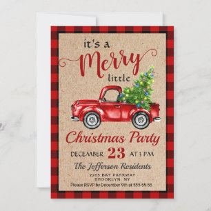 Red Farm Truck Holiday Christmas Little Party Invitation