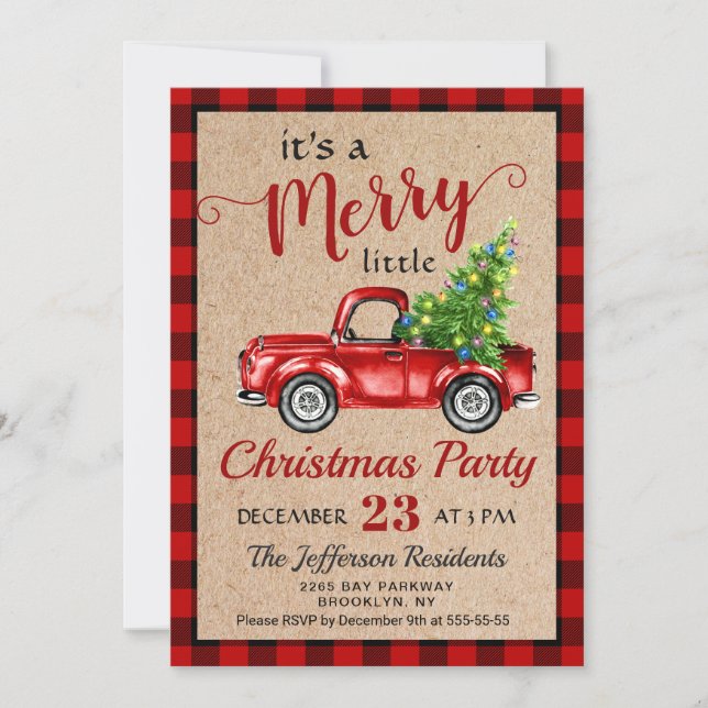 Red Farm Truck Holiday Christmas Little Party Invitation (Front)