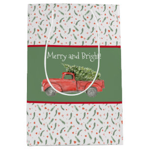 Red Farm Truck Holly Meery and Bright Medium Gift Bag
