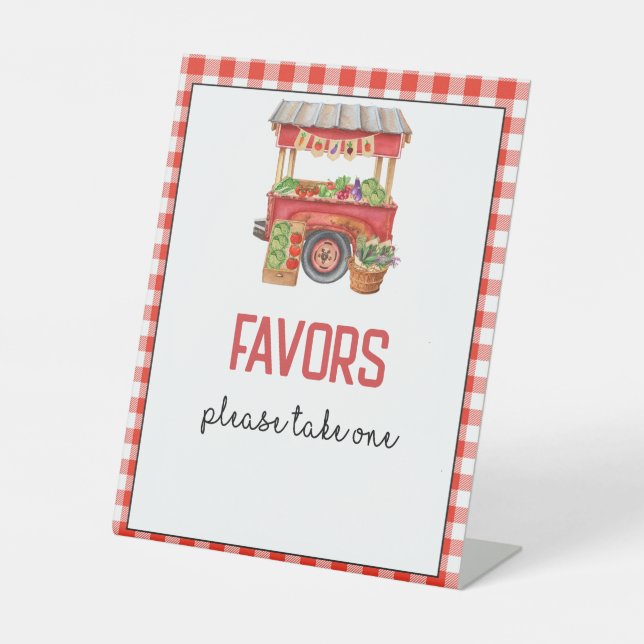 Red Farmer's Market Birthday Party Favours Sign (Front)