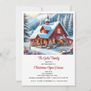 Red Farmhouse Christmas Open House  Invitation