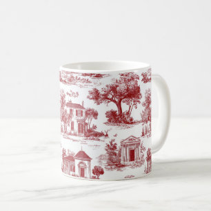 Red Farmhouse Toile Scenic Tree Pattern Coffee Mug