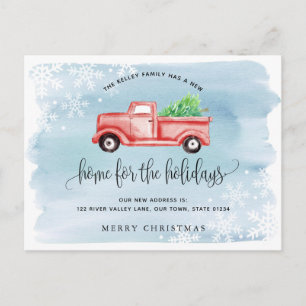 Red Farmhouse Truck Moving Announcement Holiday Postcard