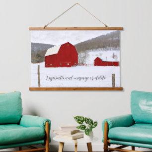 Red Farmyard Barns in Winter Wonderland Hanging Tapestry