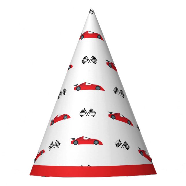 Red Fast one retro race car chequered flags racing Party Hat (Front)