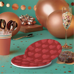 Red Faux Foil Hearts Paper Plate