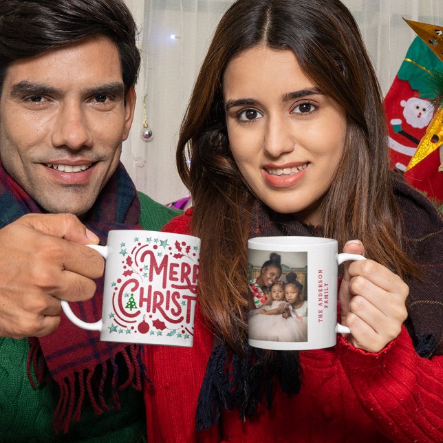 Red Faux Foils Merry Christmas Holiday Photo Coffee Mug (Creator Uploaded)
