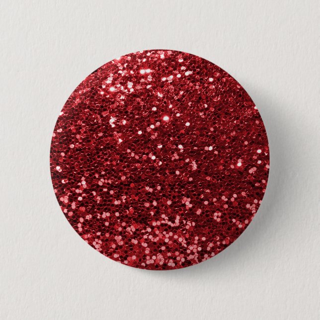 Red Faux Glitter 6 Cm Round Badge (Front)