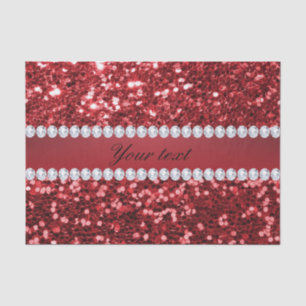 Red Faux Glitter and Diamonds Tissue Paper