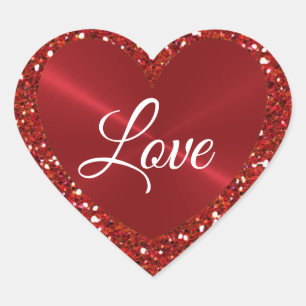 Red Faux Glitter and Heart Shaped Sticker