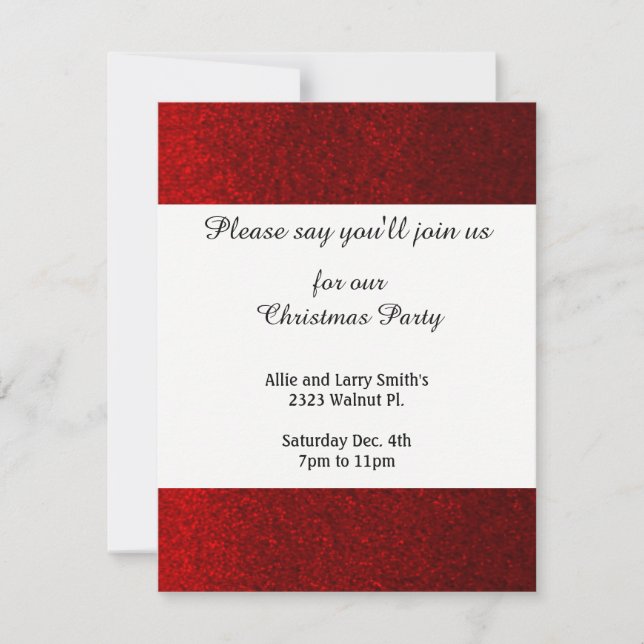 Red Faux Glitter Christmas Party Invitation (Front)