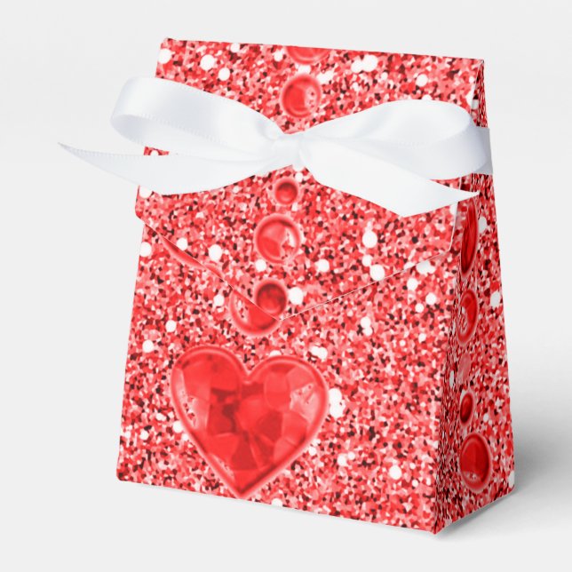 Red Faux Glitter & Heart Droplets Favour Box (Front Side)
