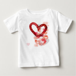 Red Faux Glitter Heart & Heart Clusters Baby T-Shirt