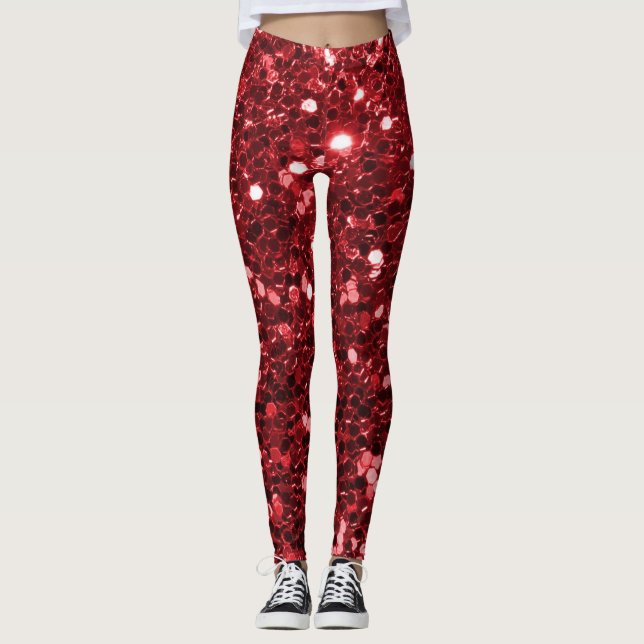 Red Faux Glitter Leggings (Front)
