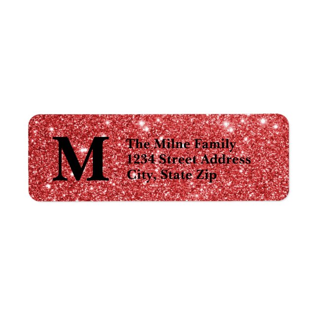 Red Faux Glitter Monogram - Return Address Labels (Front)
