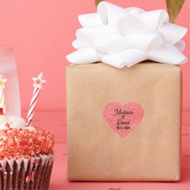 Red Faux Glitter Wedding Design Heart Sticker (Party)