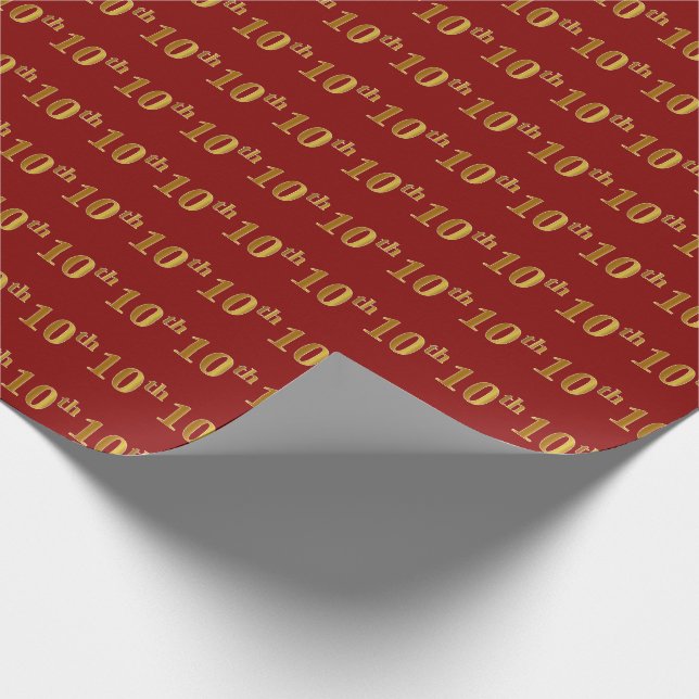 Red, Faux Gold 10th (Tenth) Event Wrapping Paper (Corner)