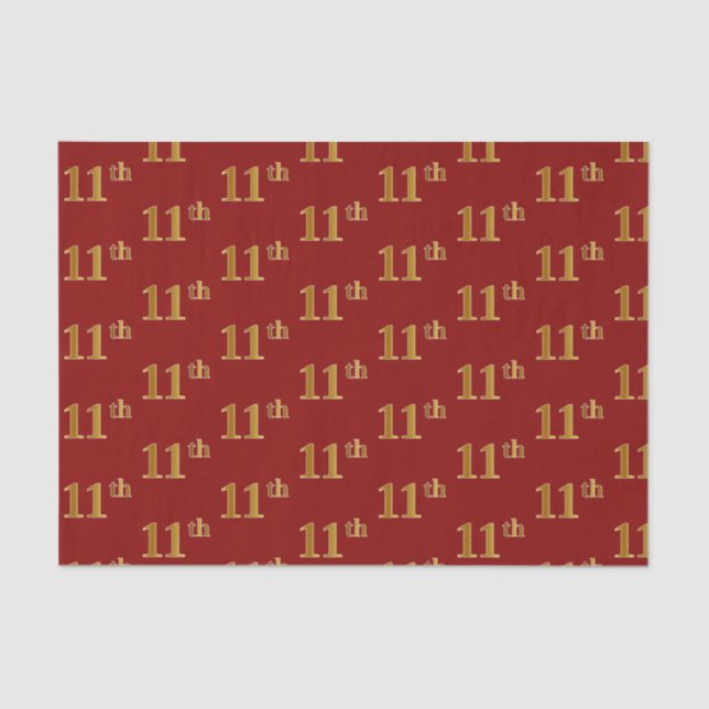 Red, Faux Gold 11th (Eleventh) Event Tissue Paper (Front)