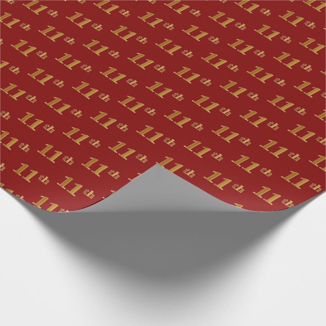 Red, Faux Gold 11th (Eleventh) Event Wrapping Paper (Corner)