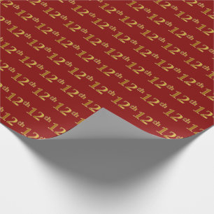 Red, Faux Gold 12th (Twelfth) Event Wrapping Paper